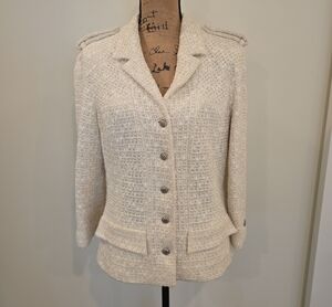 CHANEL Cream Bouclé Military-Style Jacket